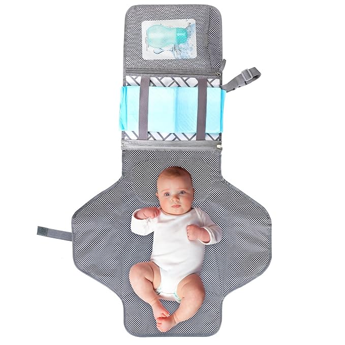 Portable&Foldable Diaper Changing Pad, Moclever Detachable Travel Changing Mat with Waterproof & Easily Cleanable Folding Nappy Changing Travel Mat,Newborns Essentials, Baby Shower Gifts-Grey