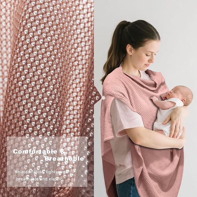 Pink Nursing Cover for Breastfeeding, Soft Breathable Privacy Poncho, Portable Breast Feeding Covers for Women