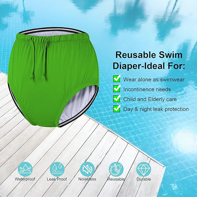 Special Needs Reusable Swim Diaper – Waterproof & Leakproof Incontinence Swimwear for Toddler, Youth & Adult, Unisex Cloth Diaper Cover (Lime Green, 2XL)