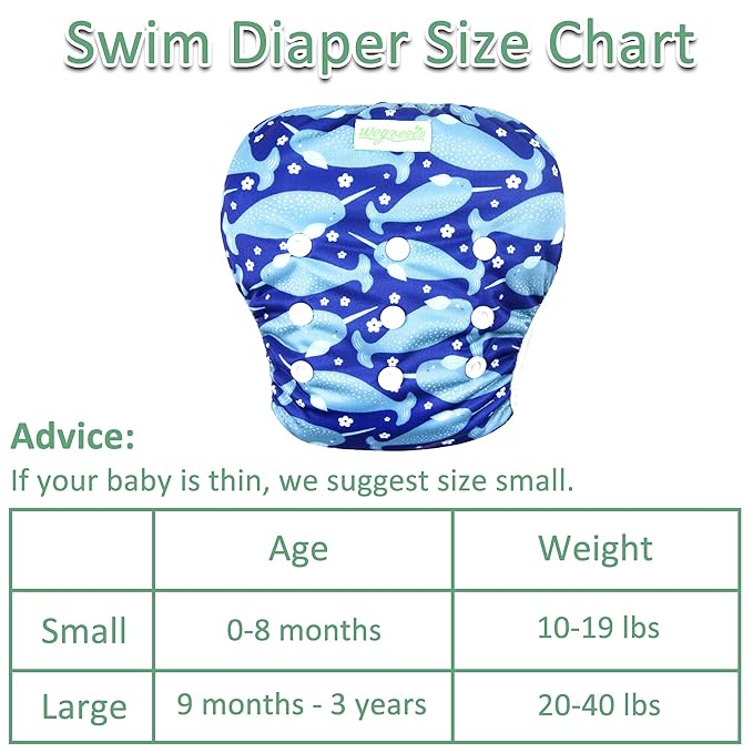 Wegreeco Baby & Toddler Snap One Size Adjustable Reusable Baby Swim Diaper (Whale, Large, 3 Pack)