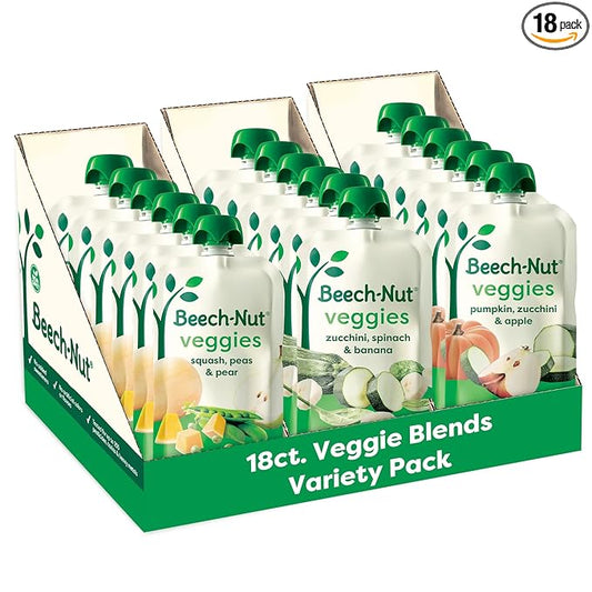 Beech-Nut Baby Food Pouches Variety Pack, Veggie Purees, 3.5 oz (18 Pack)