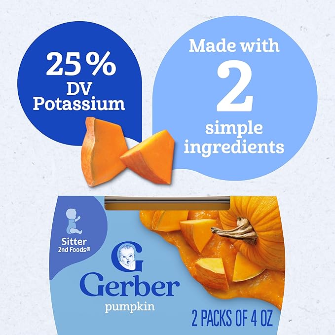 Gerber Stage 2 Baby Food, Pumpkin Puree Tubs, No Artificial Colors or Flavors, Baby Puree, 16-Pack