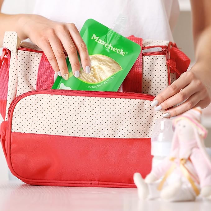Maxcheck 100 Pack Disposable Baby Food Pouches 6oz Baby Food Storage Containers Plastic Fresh Squeezed Pouches for Kids Toddler Freezer Safe Pouch Holder for Applesauce, Purees and Yogurts