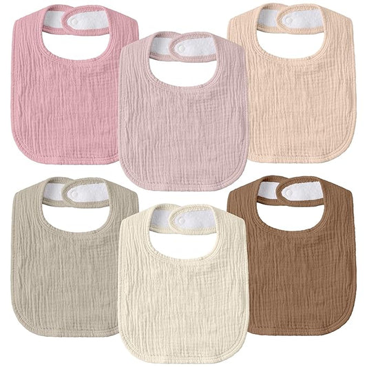 GLLQUEN BABY Muslin Drool Bibs for Boys Girls 6 Pack, Adjustable Baby Bibs for Drooling and Teething, Soft Cotton Baby Bandana Bib for Newborn Feeding Essentials (Muslin Sweetie)