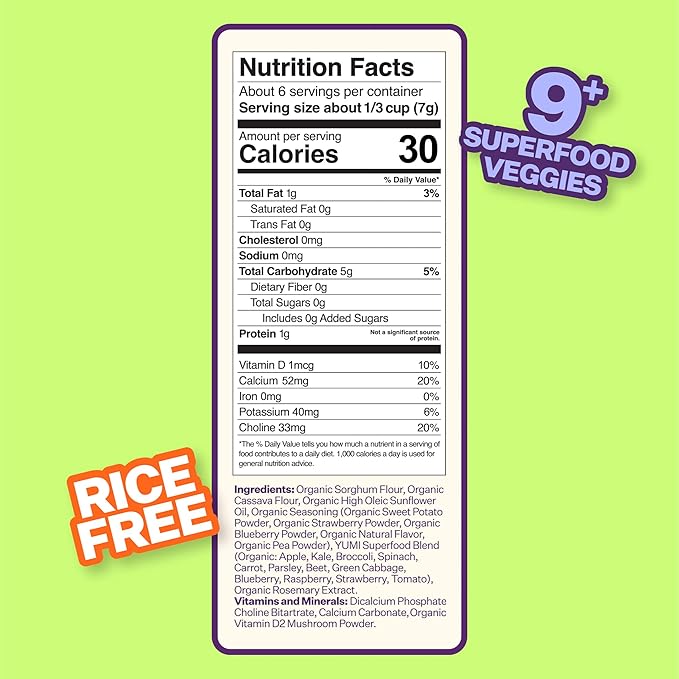 YUMI Rice-Free Baby Puffs - No Sugar Added, Gluten-Free, Non-GMO Organic Baby Snacks Puffs, School Safe for Daycare and Lunchboxes - Alternative to Baby Teething Snacks, Strawberry Basil (6ct.)