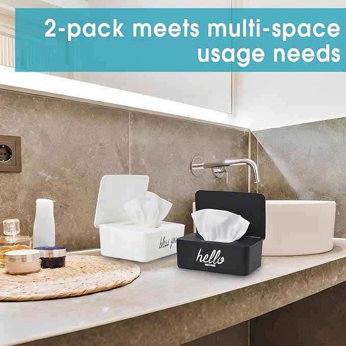 Hushee 2 Pack Wipe Dispenser Wipes Holder for Baby Adult Decorative Wipe Containers for Bathroom Home Office Cars(Black, White)