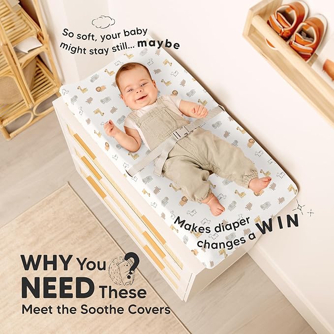 2-Pack Organic Changing Pad Covers for Girl, Boy, Neutral - 100% Cotton Changing Table Pad Cover, Soft Baby Nursery Diaper Changing Pad Sheets,Contour Changing Pads Liners,Change Pad Cover(KeaSafari)
