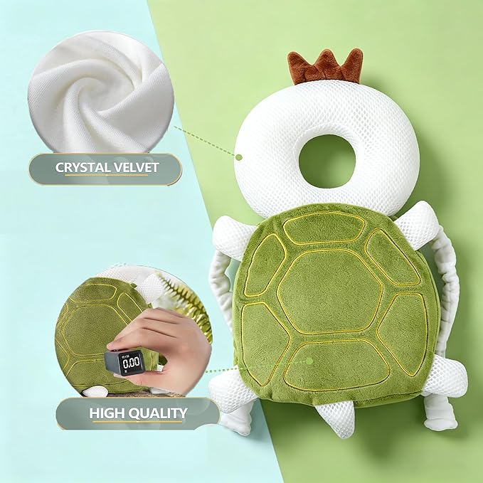 Baby Head Protector Backpack, Toddler Baby Head Protection Backpack with Baby Knee Pads Alarm Function for Walking & Crawling, Soft, Breathable and Wearing Safety Baby Head Protector- Green Turtle