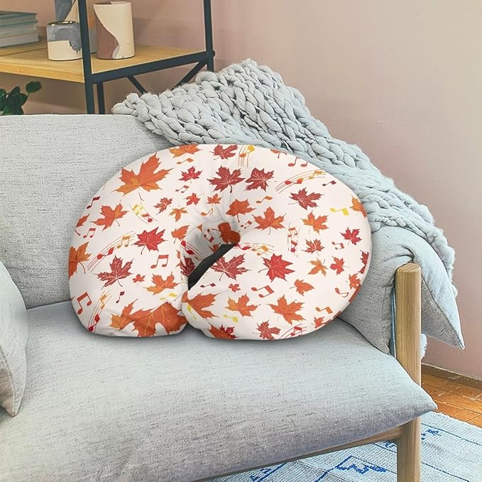 Maple Leaves and Music Note Nursing Pillowcase Newborn U-Shaped Breastfeeding Pillowcase Cushion Cover Breathable and Easy to Clean Fall Decor