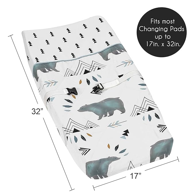 Sweet Jojo Designs Bear Mountain Boy Baby Changing Pad Cover – Infant Newborn Diaper Table Change Mat Sheet - Slate Blue Black and White Woodland Forest Mountains Arrows