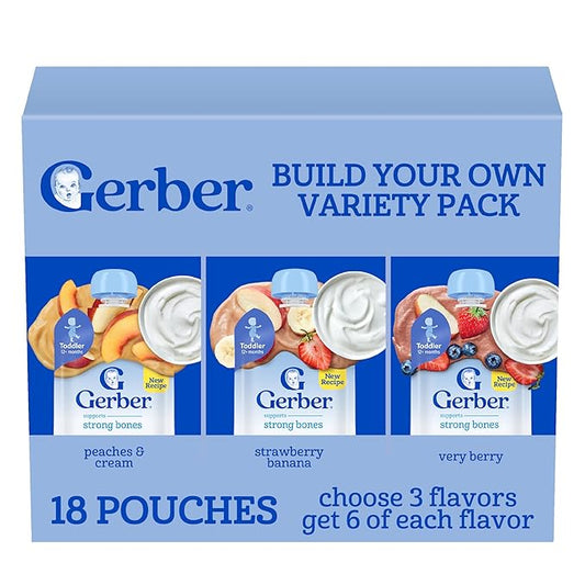 Gerber Toddler Food, Fruit Puree and Yogurt Pouches, Build Your Own Variety Pack, Toddler Pouches, 18-Pack