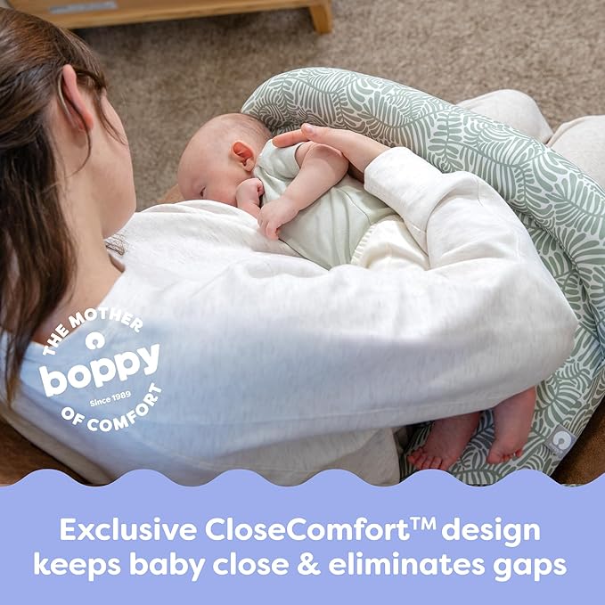 Boppy Complete Nursing Pillow, Breastfeeding & Bottle Feeding Ergonomic Feeding Pillow with Removable Belt, CloseComfort No-Gap Design, Full-Length Positioning Bolster, Washable Cover-Green Sage Vines