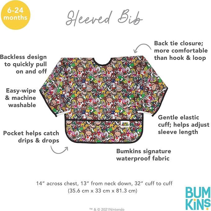 Bumkins Sleeved Bib for Girl or Boy, Baby and Toddler for 6-24 Mos