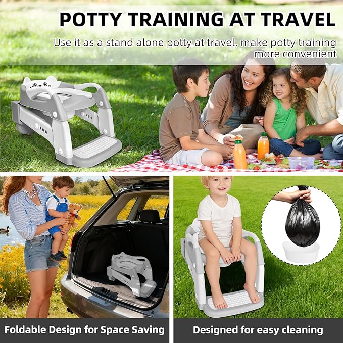 Potty Chair, potty training toilet seat with step stool ladder for Kids and Toddler Boys Girls - Kids Potty Training Soft Padded Seat (Grey+White)