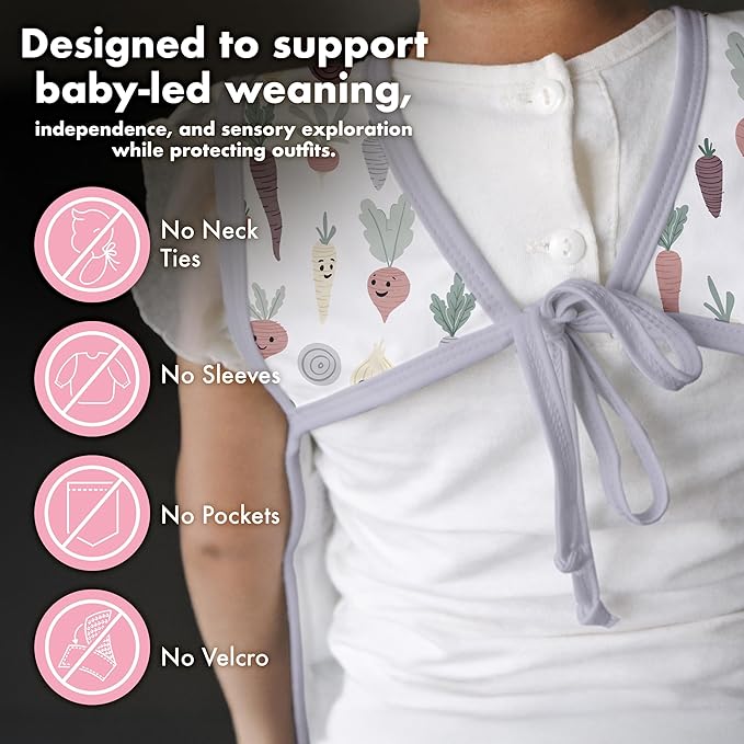 BapronBaby Root Veggies Bapron - No Neck Tie Safer Bib for Baby & Toddler - Soft Waterproof Stain Resistant - Machine Washable - Sz Baby/Toddler 6m-3T