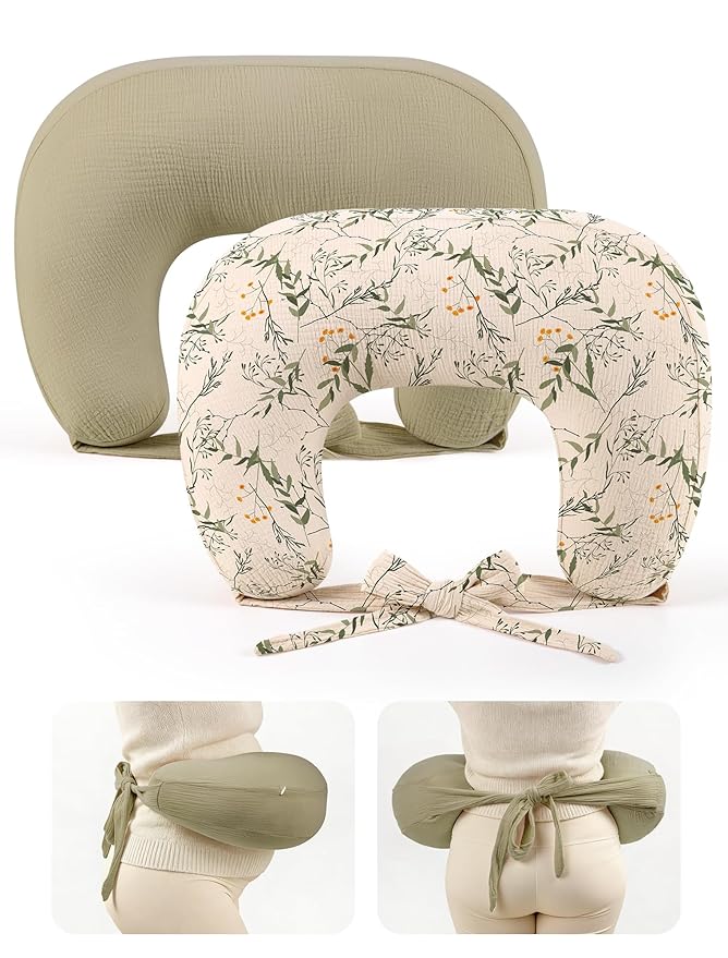 lulumoon Muslin Nursing Pillow Covers - 2-Pack Soft Cotton Slipcovers for Breastfeeding & Bottle-Feeding - Extension Strap for Snug Fit & No Sliding - Hidden Zipper Safety for Newborn Baby