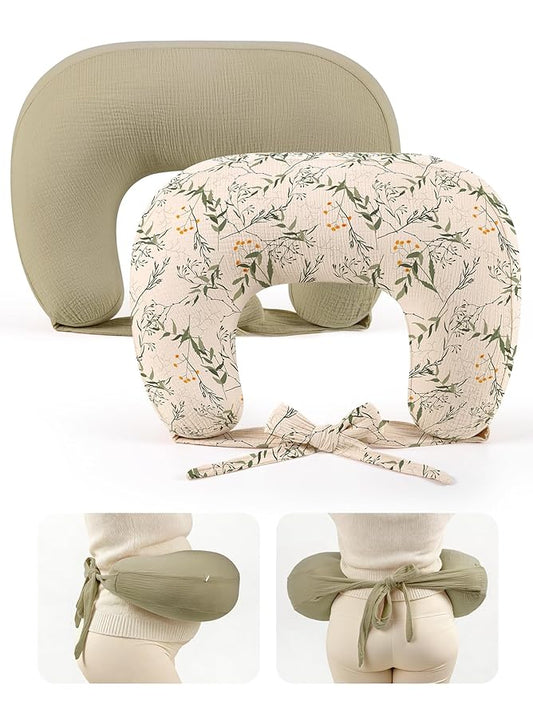 lulumoon Muslin Nursing Pillow Covers - 2-Pack Soft Cotton Slipcovers for Breastfeeding & Bottle-Feeding - Extension Strap for Snug Fit & No Sliding - Hidden Zipper Safety for Newborn Baby