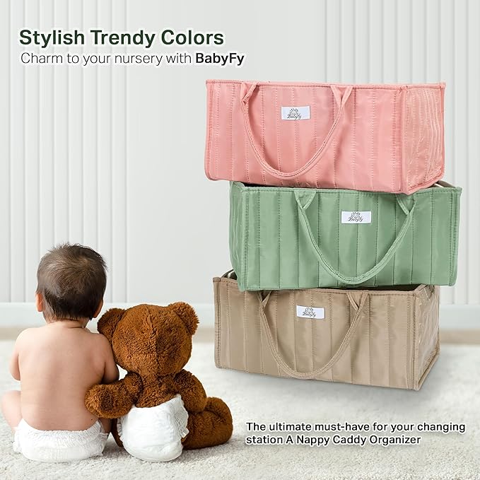 Diaper Caddy Organizer, Stylish Nursery Storage Basket for Newborn Essentials. Perfect Baby Shower Set, Fitting Seamlessly into Diaper Stations and must-have for parenting journey (Blush Pink)