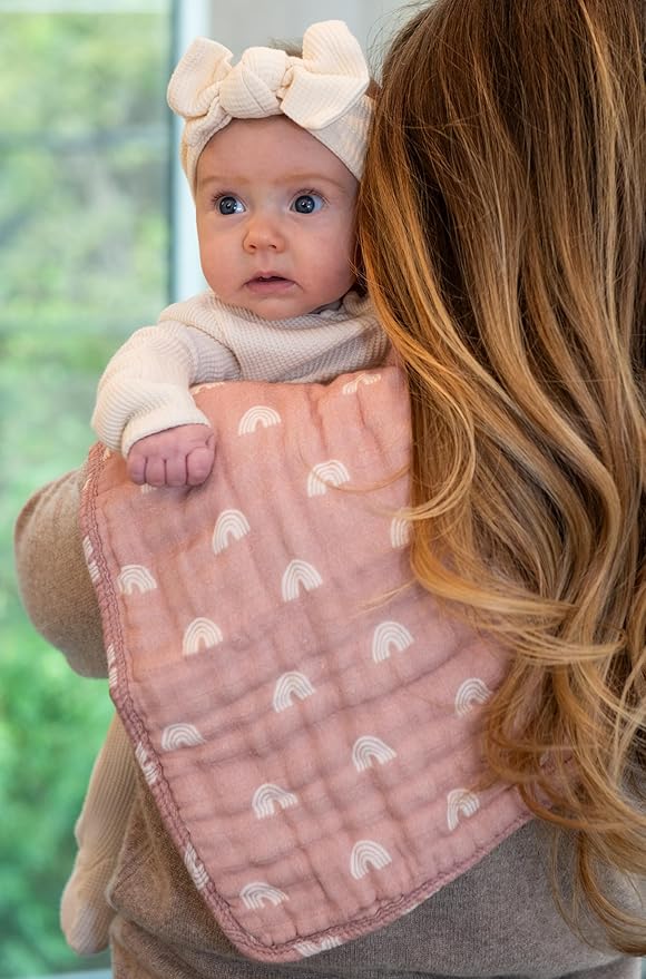 Nana Baby Burp Cloths – 100% Organic Cotton, Oversized & Hypoallergenic, 8-Layer Muslin, Machine Washable, Neutral Unisex Colors, Gentle on Sensitive Skin, Set of 3 (Pink)