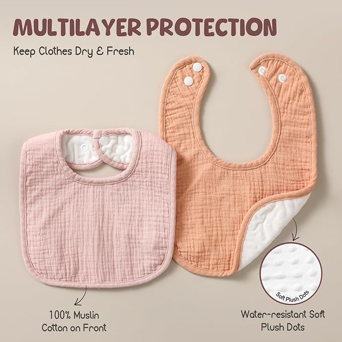 POIKSHARK 6-Pack Muslin Baby Bibs for Unisex Boys Girls, Cotton Baby Drool Bibs, Drooling and Teething Bibs for Infant
