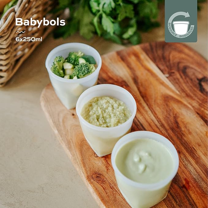 Babymoov Eco-Friendly Baby Food Jars | Set of 6 (8.45oz Each) BPA-Free Storage Containers | Made from Biosourced Sugar Cane | Leakproof Silicone Lids | Microwave, Freezer & Dishwasher Safe