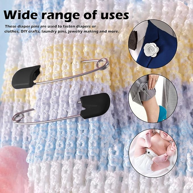 Lxnoap 10 pcs Cloth Diaper Pins Stainless Steel Traditional Safety Pin (Black)