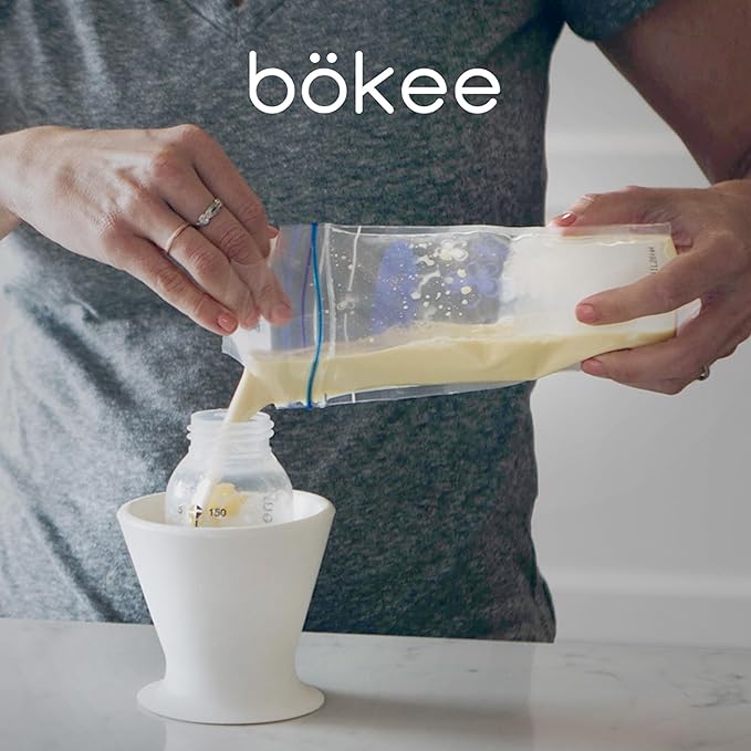 Bökee Baby Bottle Holder and Easy Hands Free Silicone Breast Pump Holder for One Handed Bottle Prep - Light Grey, 1-Pack