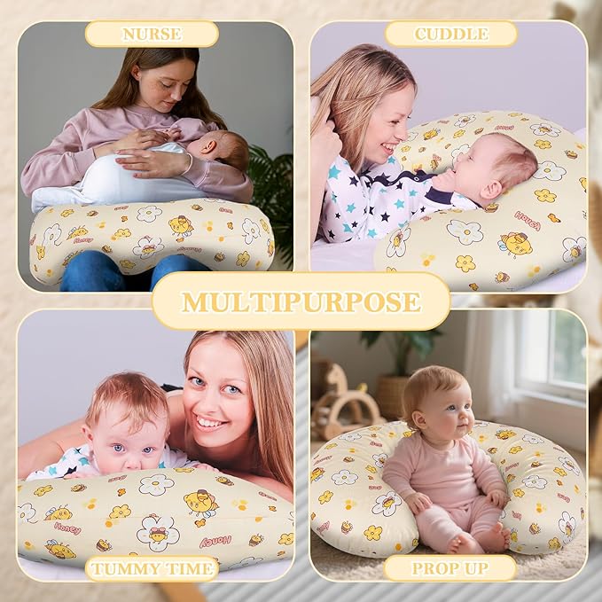 Nursing Pillow & Breastfeeding Pillow – Ergonomic C-Shape for Breastfeeding & Bottle Feeding, Breathable with Washable Cover, Tummy Time & Sitting Support (0-12Months)