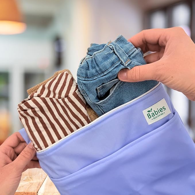 2-Pack Wet Bags – Waterproof Travel Bags for Cloth Diapers, Baby Essentials & Swimwear – Reusable Wet Dry Bag with Double Zipper & Handle for Diaper Bag & Beach Trips (Ocean Breeze)