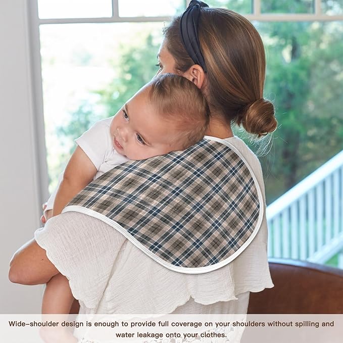 Brown Plaid Checkered Baby Muslin Burp Cloths Set of 1 Geometric Gingham Muslin Washcloths Rustic Patch Milk Spit Up Rags Soft Newborn Towel for Unisex Boys and Girls, 22 x 11 Inch