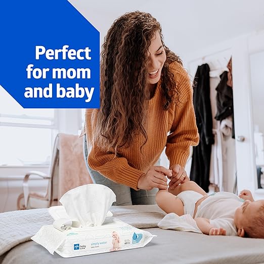 Medline Simply Water Baby Wipes, 99% Water Solution Wipes, 100% Plant-Based Bamboo Fiber Cloth, 60 Count (Pack of 12)