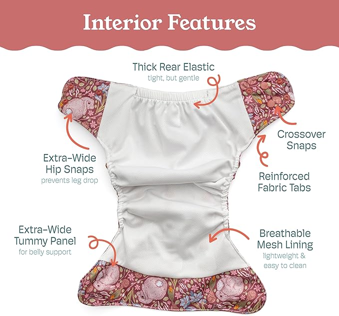 Kinder Cloth Diapers Reusable Baby Diapers Pocket Style Athletic Wicking Jersey, Wet Bag, Newborn to Potty Training 7-60lbs, One Size, Inserts NOT Included (Garden Party, 5 Pack, Without Inserts)