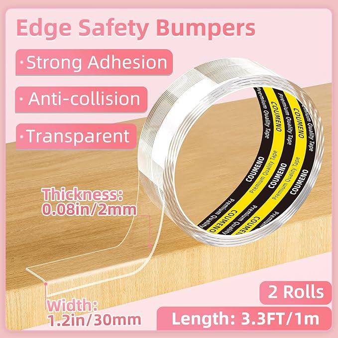 Clear Edge Protector & Corner Guards,2Pack 1.2in（W x 3.3FT(L),Baby Proof Corner Protectors for Furniture, Table Bumper for Baby Safety, Sharp Edge Protector for Drawers, Tables, Cabinets