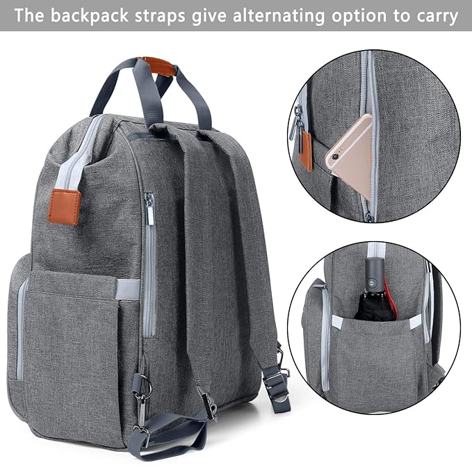LUXJA Breast Pump Bag with Compartments for Cooler Bag and Laptop, Breast Pump Backpack with 2 Options for Wearing (Fits Most Major Breast Pump, Suitable for Working Mothers), Gray