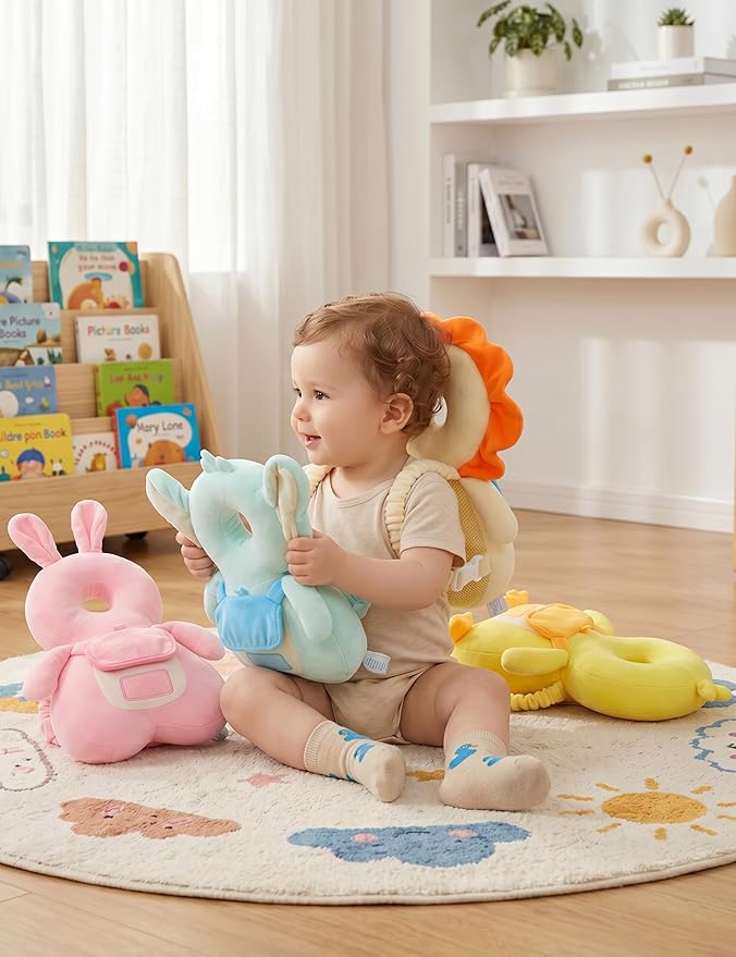 JunNeng Baby Head Protector Backpack with Squeaker，Toddler Head Safety Protection Cushion, Light Blue Elephant