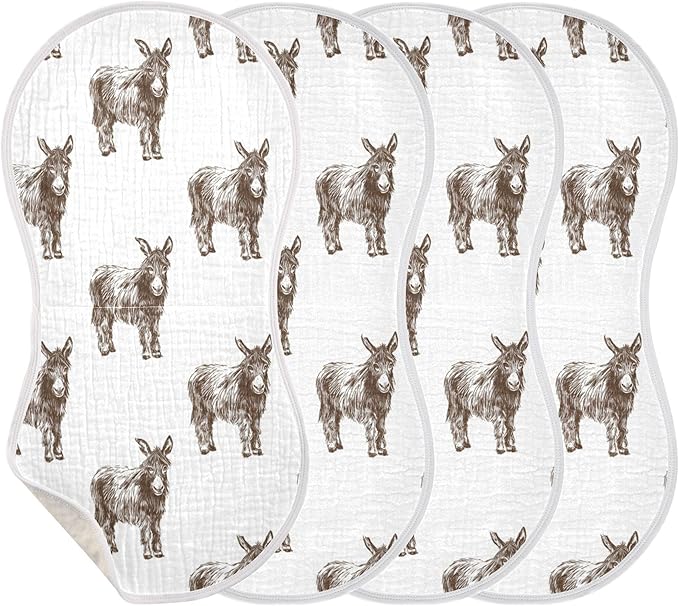 Donkey Vintage Burp Cloths Baby Boys Girls Absorbent Soft Cotton Burping Cloths Rags, 4 Pack