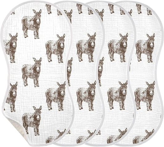 Donkey Vintage Burp Cloths Baby Boys Girls Absorbent Soft Cotton Burping Cloths Rags, 4 Pack