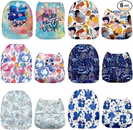 Mama Koala 1.0 Cloth Diapers for Babies, 6 Pack Pocket Shell Only (NO Inserts) - One Size Washable and Reusable Pocket Diapers for Newborns and Toddlers - 160035