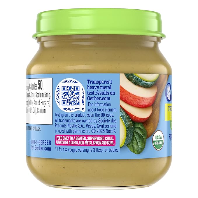 GERBER ORGANIC FOR BABY 2nd Foods Apple Spinach Zucchini 10x4oz