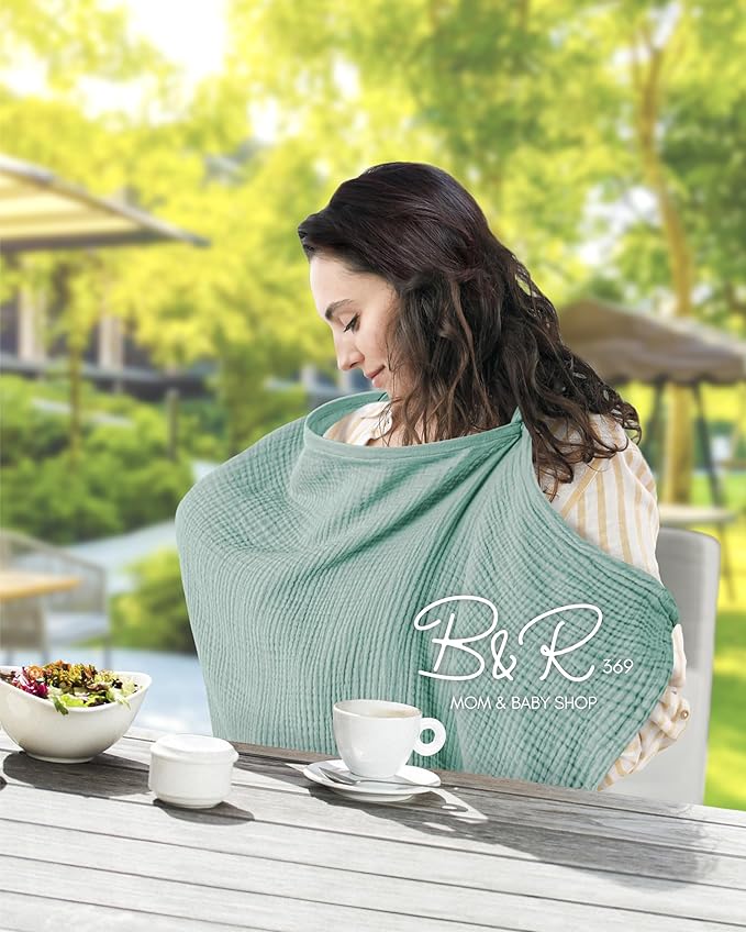 Nursing Cover for Baby Breastfeeding & Pumping -Breathable Privacy Nursing Covers with Arch Neckline for Mom -Soft Cotton Multi-use Nursing Apron -Carseat Canopy(Light Green)