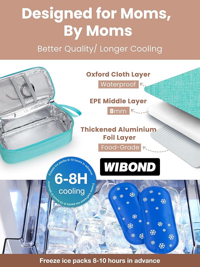 Breast Milk Cooler Travel Bag, Real-Time Temperature Display, Holds 4-6 Breastmilk Storage Bag with 2 Breast Milk Ice Pack, Cooling & Waterproof Portable Cooler for Moms on the Go (Light Green)