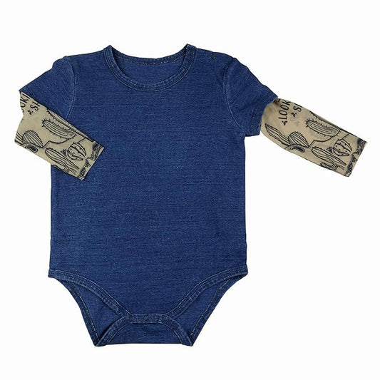 Stephan Baby Snapshirt-Style Diaper Cover with Tattoo Sleeves, Western, Denim Blue, Fits 6-12 Months