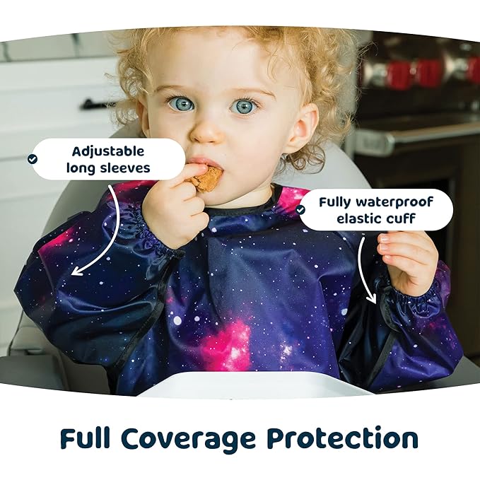 Tiny Twinkle Long Sleeve Bib for Babies & Toddlers | Waterproof Smock Bib for Eating | Machine Washable & Mess-Proof Feeding Essentials | Newborn Shower Gift (Floral Blue, 6–24M)