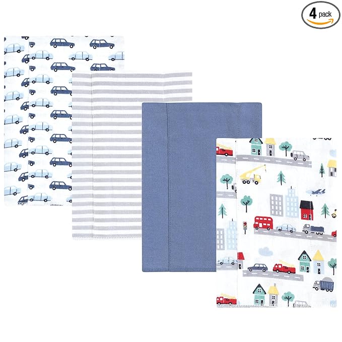 Hudson Baby Unisex Baby Cotton Flannel Burp Cloths 4-Pack, City Life, One Size