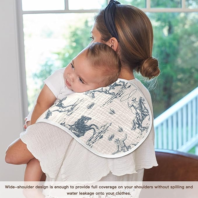 Cowboys Horse Western Burp Cloths Baby Boys Girls Absorbent Soft Cotton Burping Cloths Rags 4 Pack