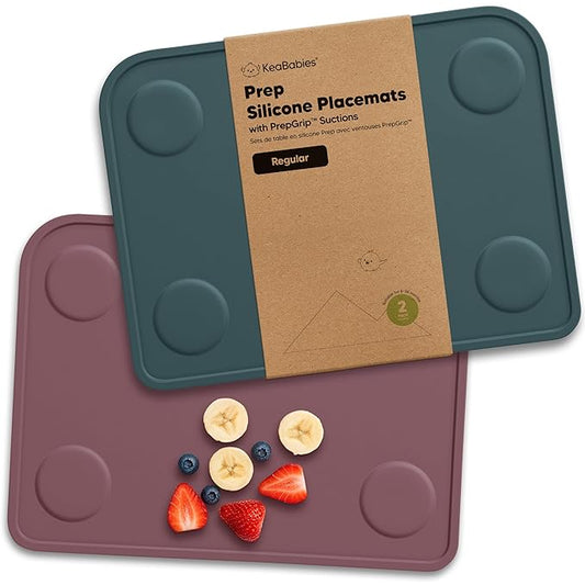 KeaBabies 2pk Silicone Placemats for Toddlers, Kids - 12x9 Non Slip Suction Baby Silicone Placemat for Restaurants, Dining Table,Travel, Easy to Clean, Food Grade/BPA-Free,Small Baby Table Mat(Rocky)