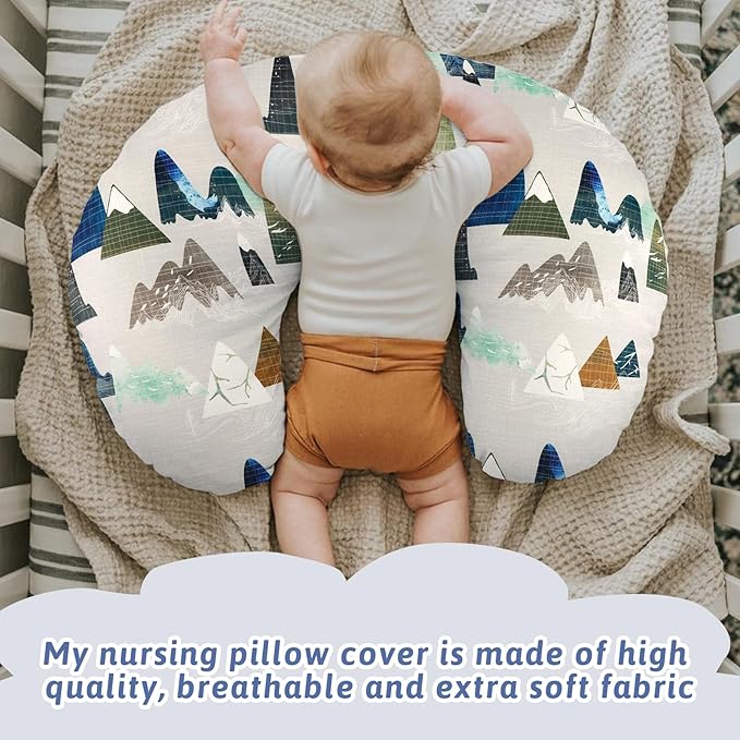 TANOFAR Nursing Pillow Cover 1 Pack, Stretchy Removable Nursing Cover for Breastfeeding Pillows, Ultra Soft Snug Fits On Newborn Feeding Pillow Case for Baby Girls/Boys, Mountain