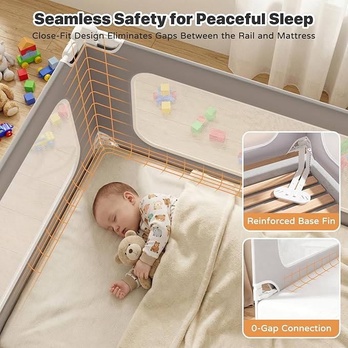 MagicFox 3 Piece Twin Size Bed Rail for Toddlers, Upgraded Height Adjustable Baby Bed Rail Guard, Thickened Child Safety Bed Rails for Twin Size Beds (74.8"x74.8"x39" Gray)