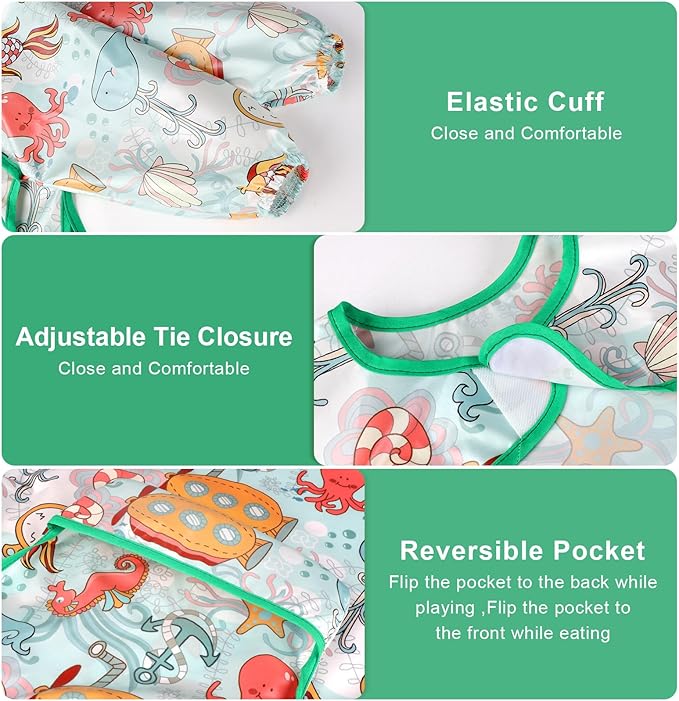 Accmor 4 Pack Long Sleeve Baby Bibs, Waterproof Sleeved Bibs for Eating Feeding, Toddler Baby Girls Boys Smock Bibs