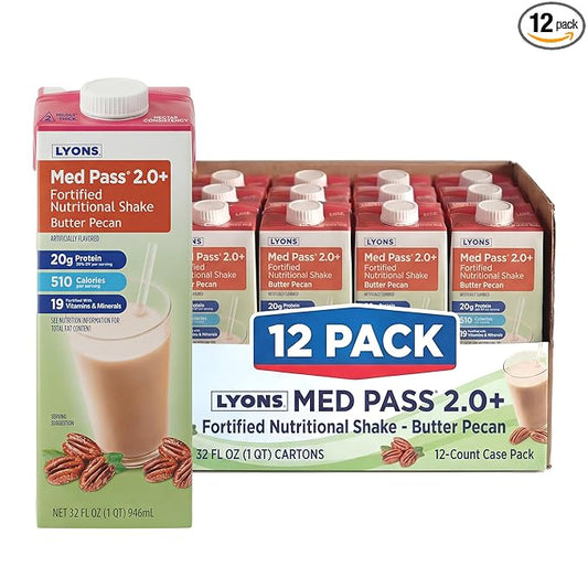 MED PASS® 2.0 Fortified Nutritional Shake, Butter Pecan Flavor High-Calorie Nutrition Drink for Medication Pass Programs and Reduced Appetites, Vitamin and Mineral Fortified, 32 fl oz - 12 Pack
